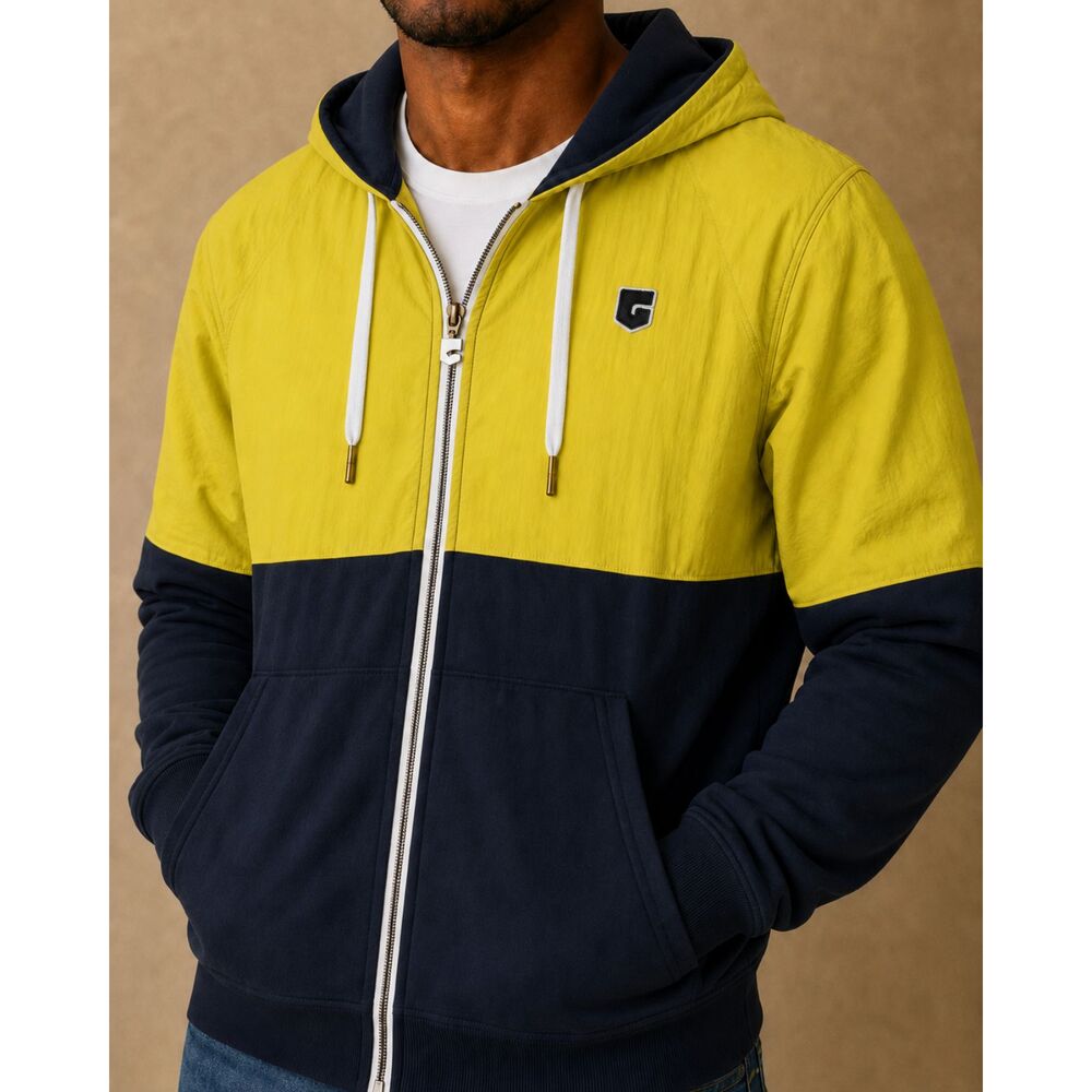 G-Star RAW Hoodie Jacket Mens XXL Yellow Black Colorblock Full Zip Y2K
